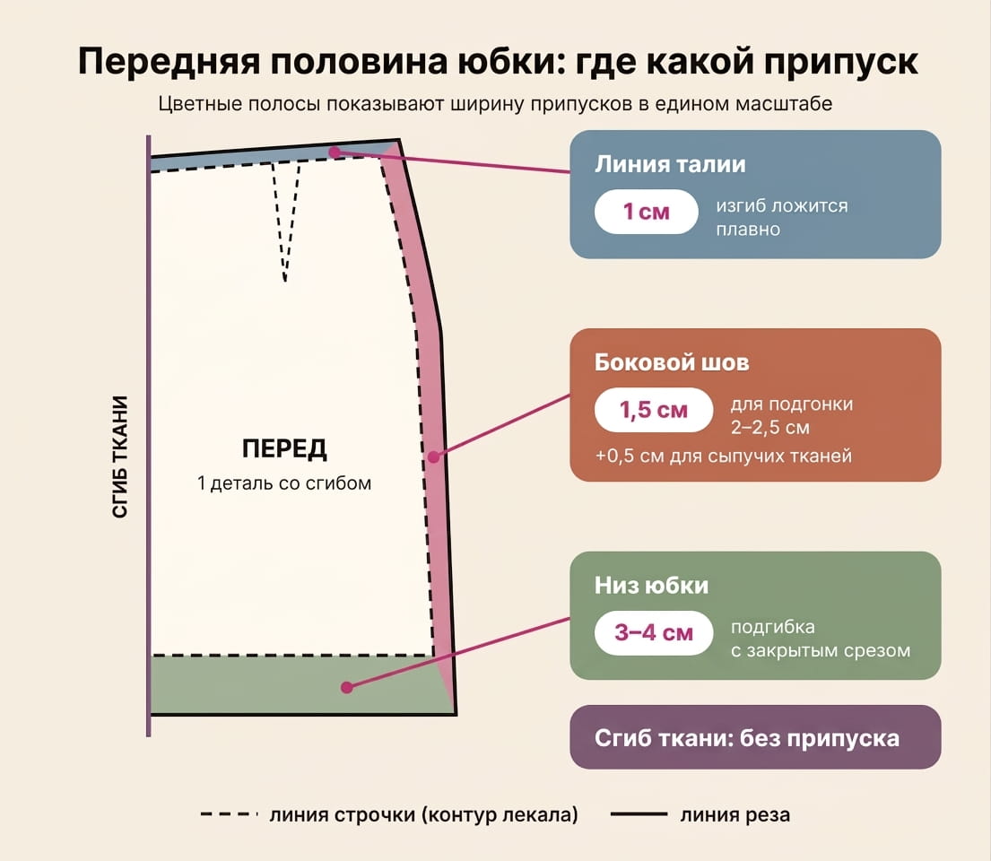 Как найти припуск на детали юбки